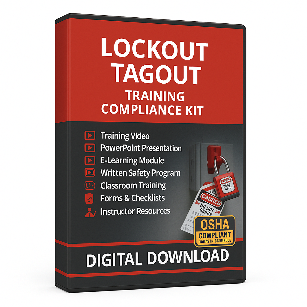 Lockout Tagout Training Compliance Kit packaging with red and black design for digital download