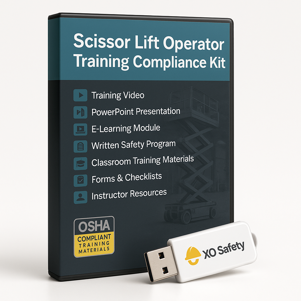 Scissor Lift Operator Training Compliance Kit with USB drive on a white background