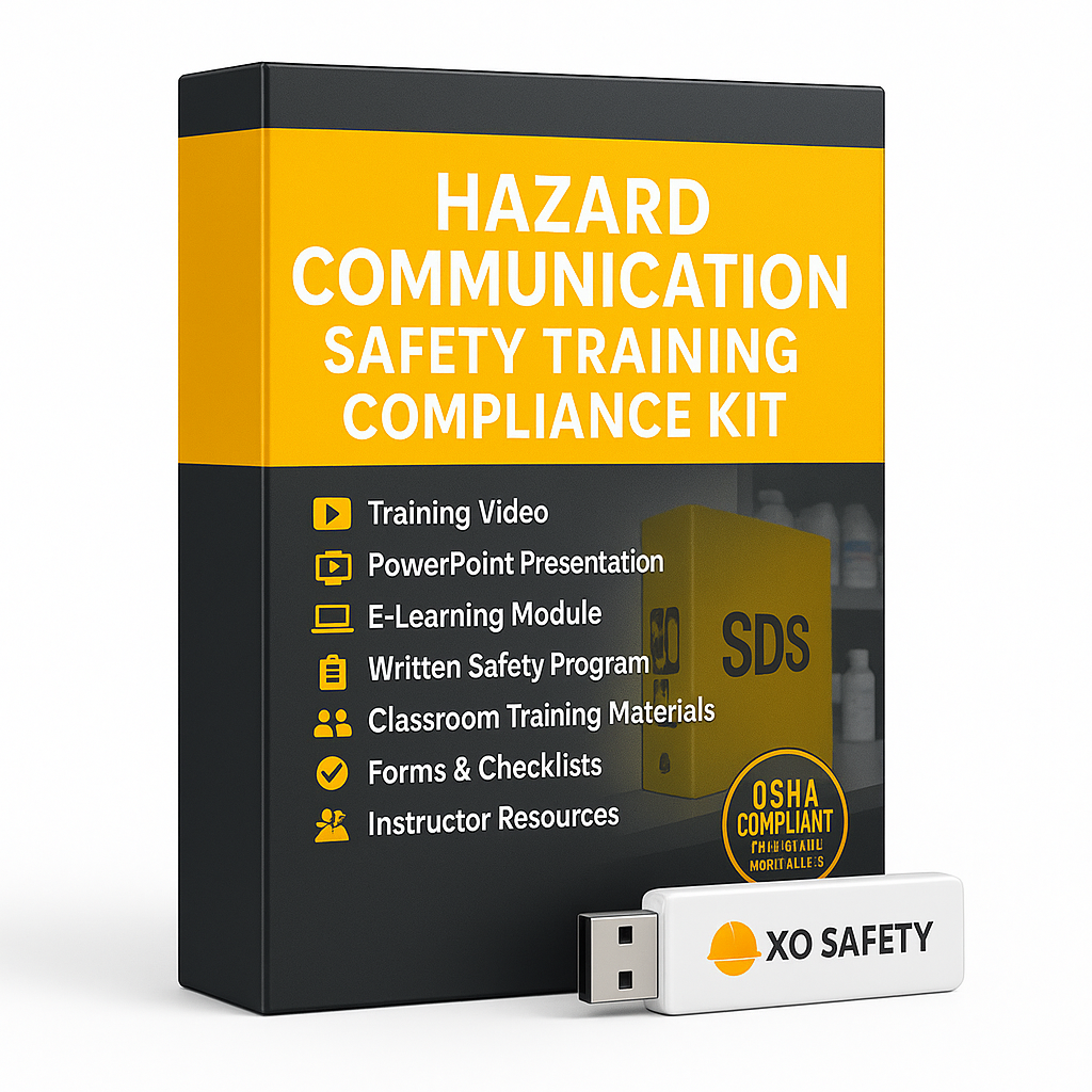 Hazard communication safety training compliance kit with USB drive on a white background