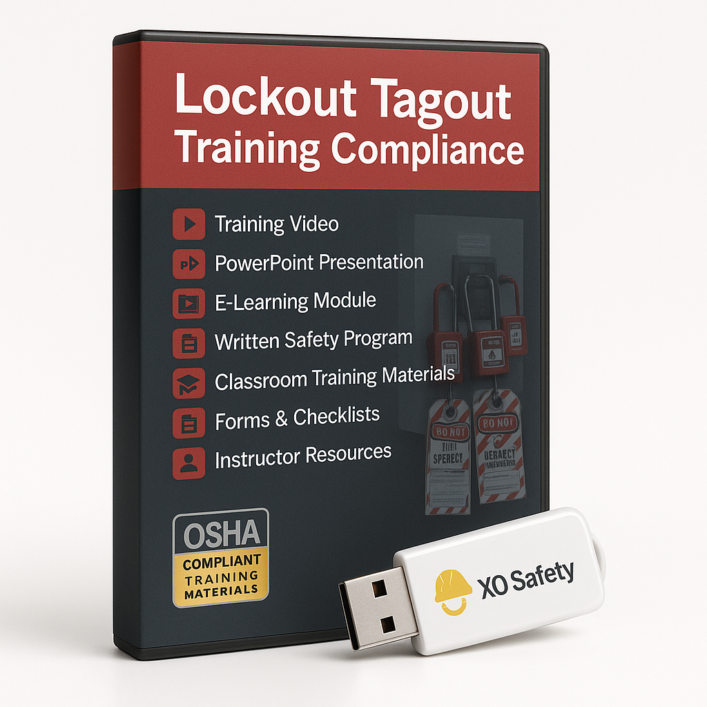 Lockout Tagout Training Compliance package with USB drive on a white background