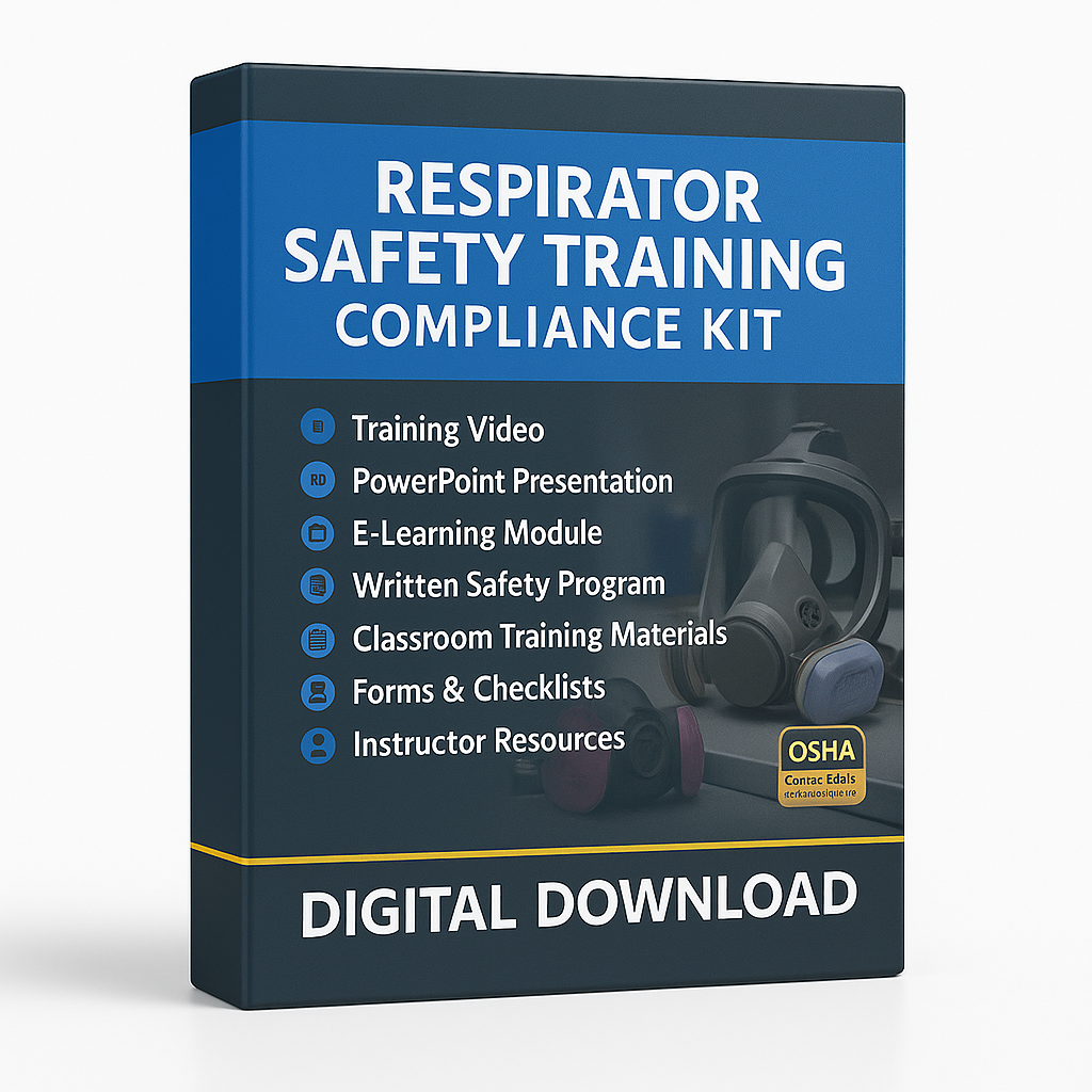 Respirator safety training compliance kit packaging with OSHA logo on a white background for digital download