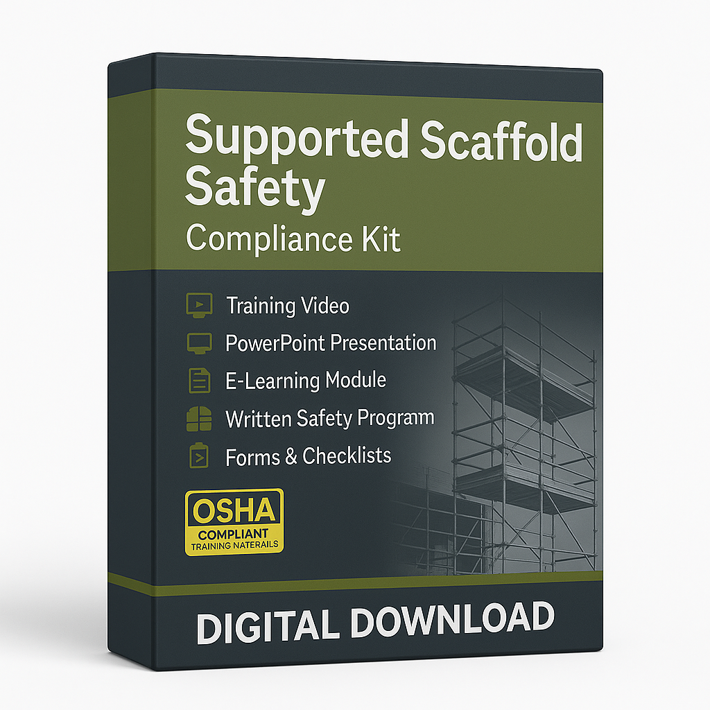 Supported Scaffold Safety Compliance Kit packaging with OSHA compliance label on a white background for digital download