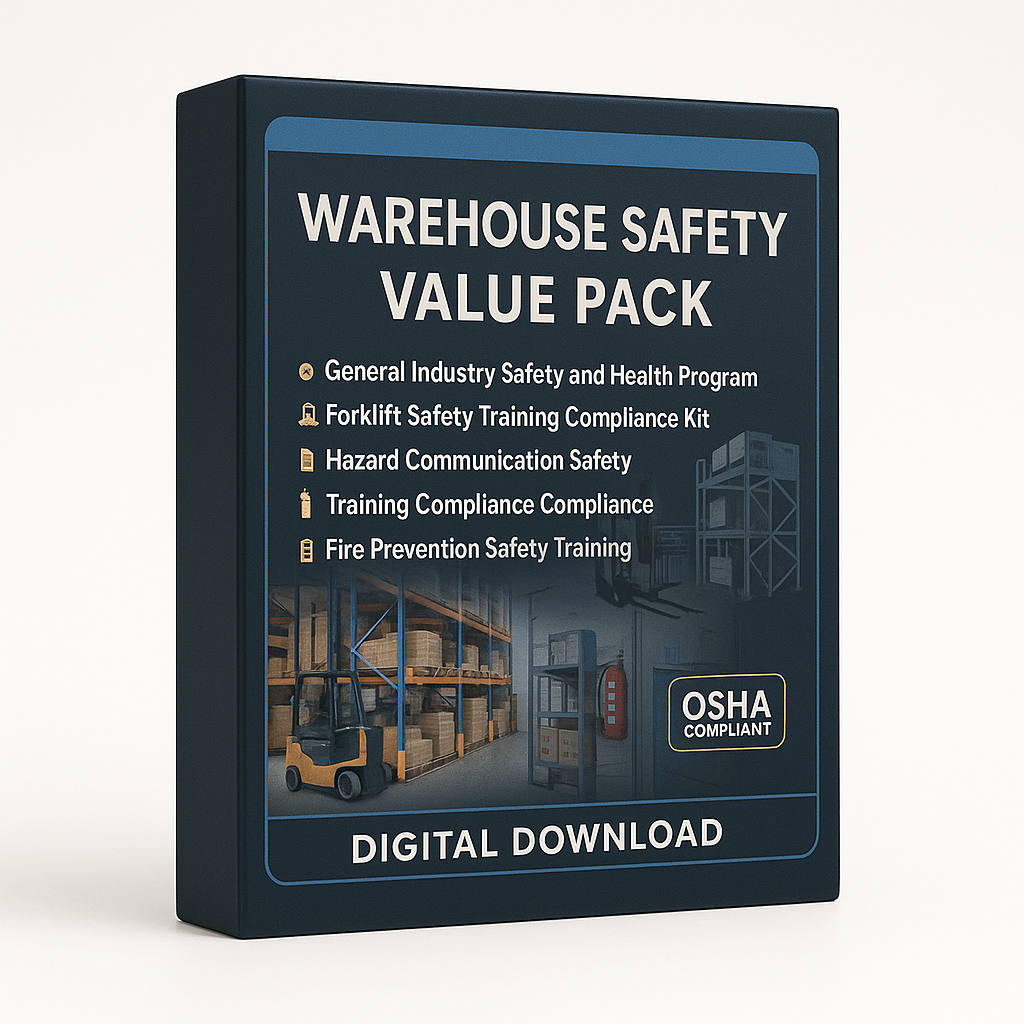 Warehouse safety value pack digital download with OSHA compliance on a white background